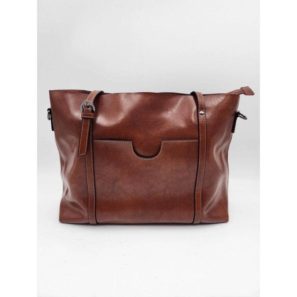 S-ZONE Leather Top Handle Satchel Daily Work Tote Shoulder Bag Brown Purse